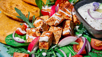 Linsen-Pancakes mit Paprika-Tofu